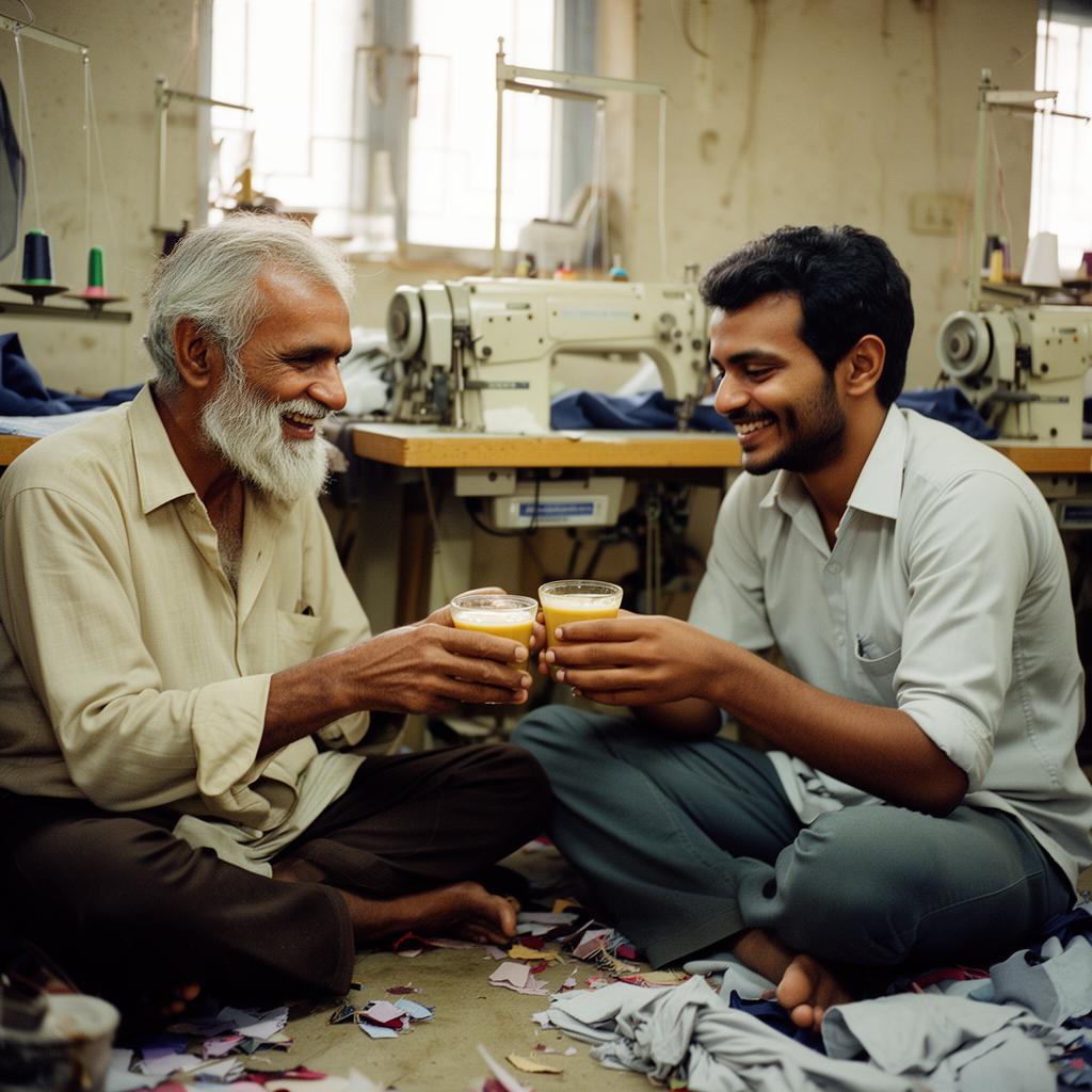 Two artisans sharing chai during a workshop break